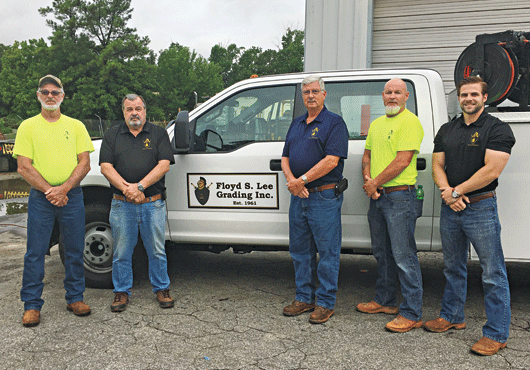 Key team members of Floyd S. Lee Grading, Inc. pictured from left to right: Foreman Tim Allison, Owner Floyd S. Lee Jr., Foreman Mike O’Connor, Foreman Andy Turner and Owner Johnwilliam (John) Lee. 