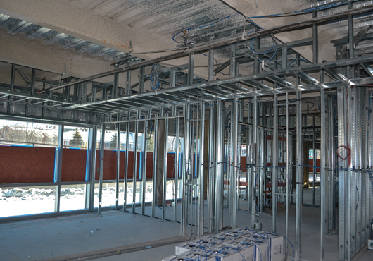 A metal stud framing project by Executive Building Systems, Inc. at Cambridge College in Charlestown, Massachusetts.