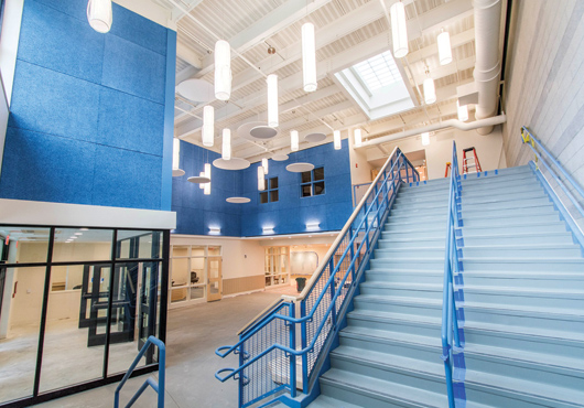 The company is proud of work done at Golden Brook Elementary School in Windham, New Hampshire. This is the main lobby, which visitors see first upon entering the school.