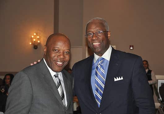 U.S. Minority Contractors Association President and CEO Larry Bullock (right) and Lindsey Gayles from the Metropolitan Water Reclamation District of Greater Chicago, attending the 2015 USMCA anniversary awards banquet.
