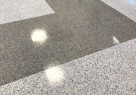 Floorazzo’s terrazzo-like tiles—installed by Superior Floor Covering, Inc.—greet students as they enter the doors at Chicago Heights Middle School, Chicago Heights, IL.