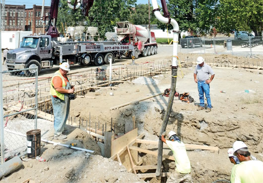 Masterlink Concrete Pumping crews employ a 38-meter concrete pump to pour footings for a new ballfield and stadium in Kokomo, IN.