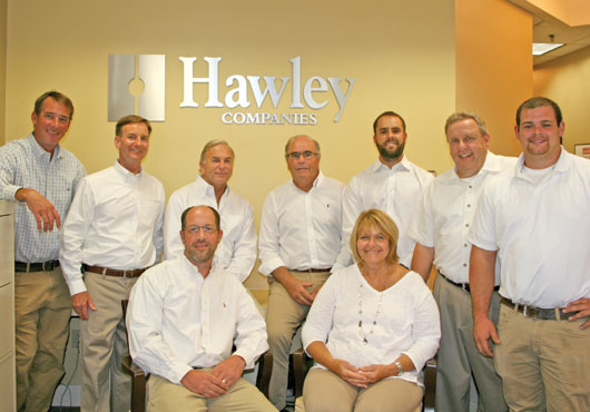 The Hawley Construction Corp. team, back row from left to right: Dan Newton, Charlie Van Zanten, David Hawley, Gary Hawley,  Matt Hawley, Nick Ellis, Anthony Sasso; and front row from left to right: John Kuck and Sharon Myjak.