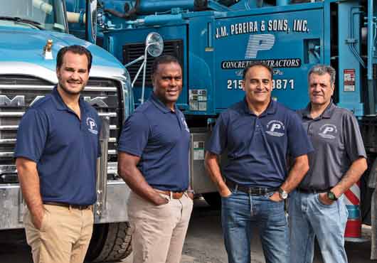 Strong leadership is paramount to keeping jobs running smoothly. Key leaders at J.M. Pereira & Sons, Inc. include (left to right): Michael Pereira, Project Manager/Estimator; Guy Horton, Sales/Flooring Coordinator; Patrick Morrison, Safety Manager/Account Manager; and John Santos, Senior Estimator/Dispatcher.