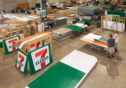 As part of a national branding program, Harbinger Sign manufactured over 8,000 signs for 1,500 7-Eleven convenience stores, in part due to the company’s innovative LED design.