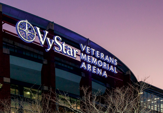 High-profile signs for entertainment venues  such as Jacksonville Veterans Memorial Arena in Jacksonville, FL, are familiar and frequent projects for Harbinger Sign.