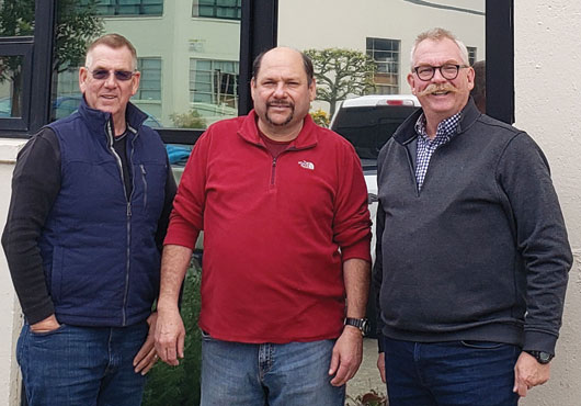 Geo Grout Ground Modification Specialists, Inc. Owner Steve Adams (from left) with Estimators Jorge Saucedo and General Manager Tim Avery outside the company’s new office in San Francisco.