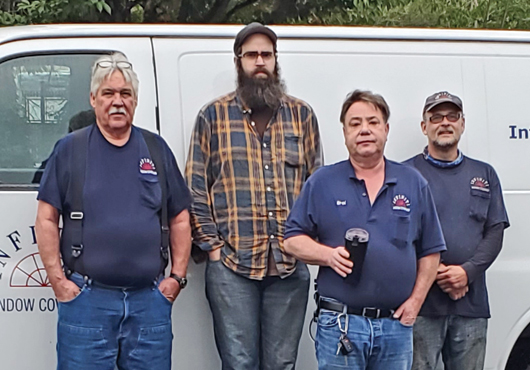 The staff at Infiniti Window Coverings Inc. includes four Project Leads (left to right): Ken, Brandon, Brad and Andy.