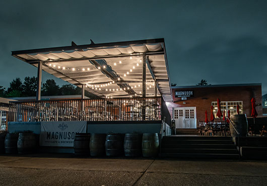 The Magnuson Cafe & Brewery in Seattle was a unique remodeling project that involved the conversion of a World War II torpedo hangar into a production brewery and restaurant.