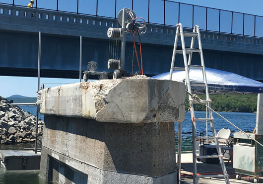 Advanced Cutting & Coring Corp. demolished a bridge over the Wanaque Reservoir in New Jersey by using a wire saw to cut through the supports 60 feet below the water.