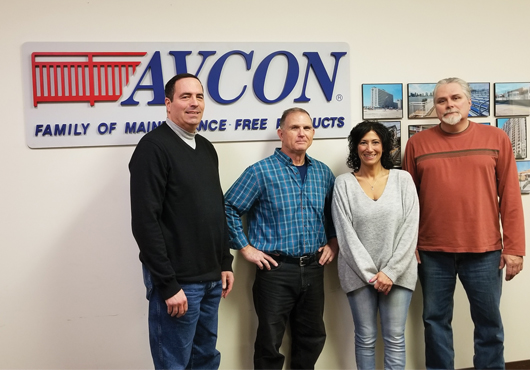 (Pictured from left) AVCON Commercial Railing Systems, LLC Vice President Andrew Davidson; founder and CEO Larry Stanley; Account Executive Gina Herbert and Senior CAD Designer John Clelland.