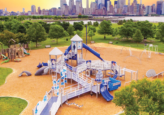 In 2018, Whirl Construction Inc. installed this playground at Liberty State Park in Jersey City, NJ, with its commanding views of the Manhattan skyline. It replaced an earlier one the company built in 2000.