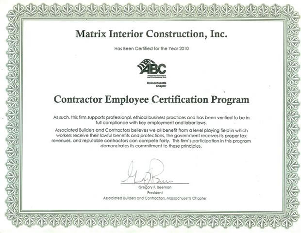 Matrix Interior Construction Inc Licenses Insurance Bonding Certifications ProView