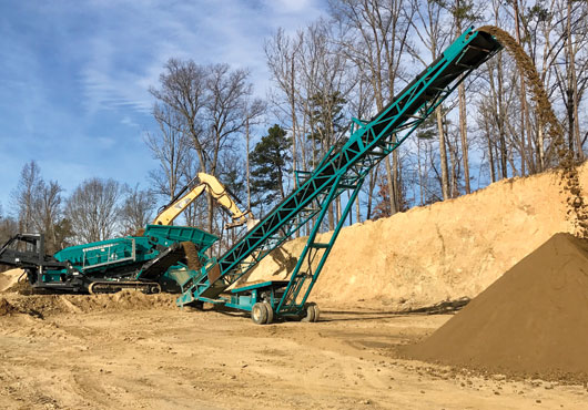 The quarry division at Viewmont Drive in Greensboro screens sandrock using equipment from Powerscreen Mid-Atlantic.