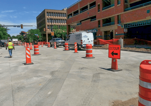 Advanced Traffic crews set up two-way traffic along a major thoroughfare in Boulder, Colo.