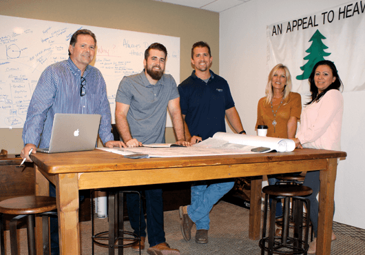 Members of the Alliance CM team (from left to right): John Glover,  Senior Vice President; Tyler Glover, Director of Marketing; Tanner Glover, Project Manager; Charlotte Glover, Director of Operations; and Estee Martinez, Office Administrator.