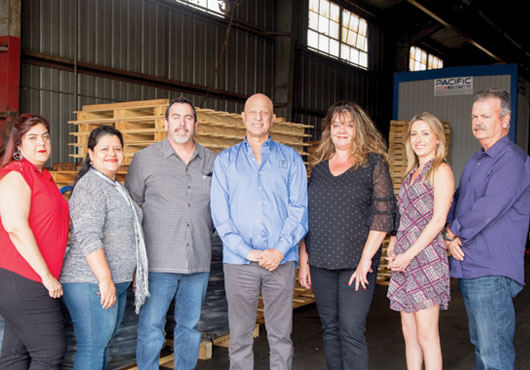 The Paragon Steel team is a tight-knit group that includes, from left to right: Laura Garcia, Receptionist; Aida Estrada, Accounting; Blake O’Brien, Vice President of Sales and Operations; Jim Stavis, President; Holly Hees, Office Manager/Human Resources; and Sales Reps Noelle Lee and Greg Ogle.