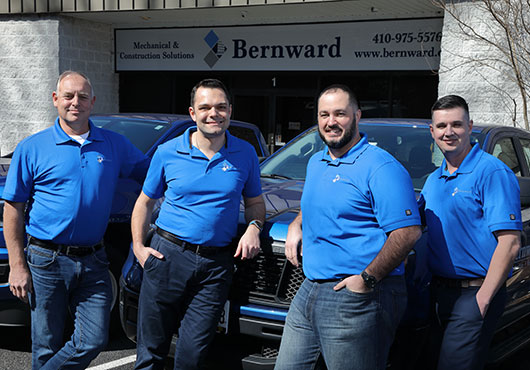 Bernward Mechanical and Construction Solutions' leadership team members have extensive backgrounds in construction. Pictured (from left): Tom French, Vice President of General Construction; President Carl Neimeyer; Managing Director Chris Jacobi; and Director of Operations Courtland Sawyer.