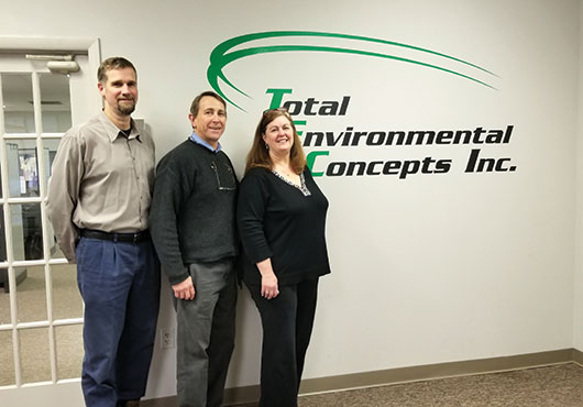 Members of the Total Environmental Concepts, Inc. team include (left to right) Principals John Ray and Ted Bedell with Director of Operations Mary Anne Faudale.