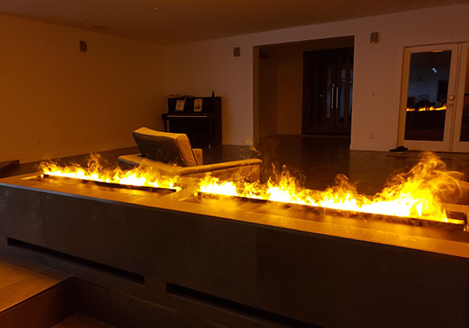 Dual Opti-Myst® electric fireplaces in a private California residence create a warm and inviting atmosphere.