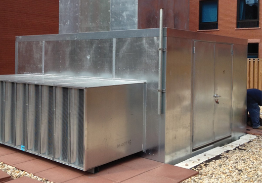 Rooftop enclosures help to quiet mechanical equipment noises.