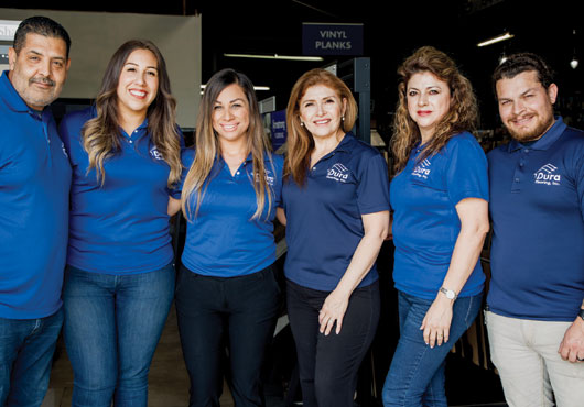  Dura Flooring, Inc.’s team of managers. From left: Juan Hernandez, Vanessa Alday-Gonzalez, Kathy Virgen, owner Trini Alday, Lolis Ovalle and Mel Gonzalez.