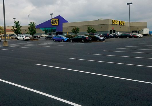 Peter J. Caruso & Sons, Inc. completed parking lot repairs, milling and pavement resurfacing at a Best Buy store in Robinson Township, PA.