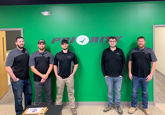 The Priority Equipment Rental team (from left to right): Darin Young, Jeremy Bonanno, Stone VanWey, Tyler Shelly and Tyler Eaton.