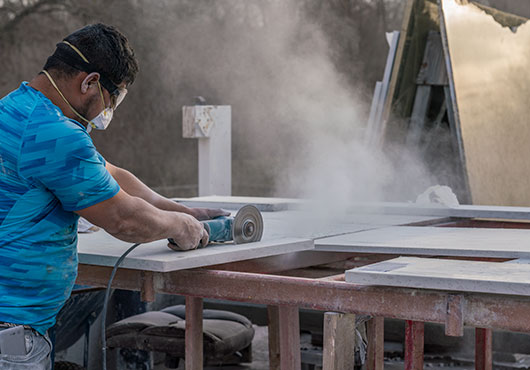 At Saber-Concepts, LLC, in-house shop fabricator, Adrian Sol, is hard at work.