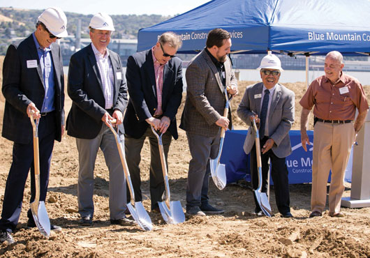 Groundbreaking ceremony for The Lodge at Glen Cove. Pictured here (left to right): David Ford and Steve Ring (Fulcrum); Steve Brown (Blue Mountain Enterprises); Jason Reyes (Blue Mountain Enterprises/Pragma); City of Vallejo Mayor Bob Sampayan; and Ed Blackman (Meyer Corporation).