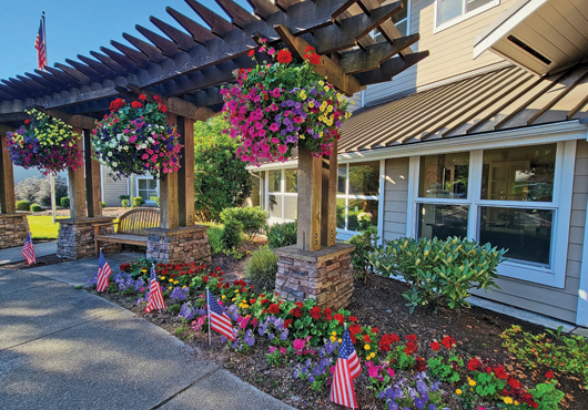 The colorful landscaping at a senior living facility in Silverdale, WA.