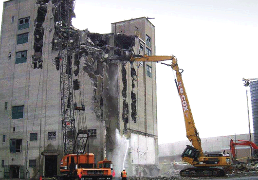 Careful planning and the right equipment were essential in this total demolition of a co-op grain elevator in Harrisonburg, Virginia.